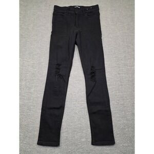 Express High Rise Legging Jeans Black Distressed Ripped Knee Stretch Size 4R